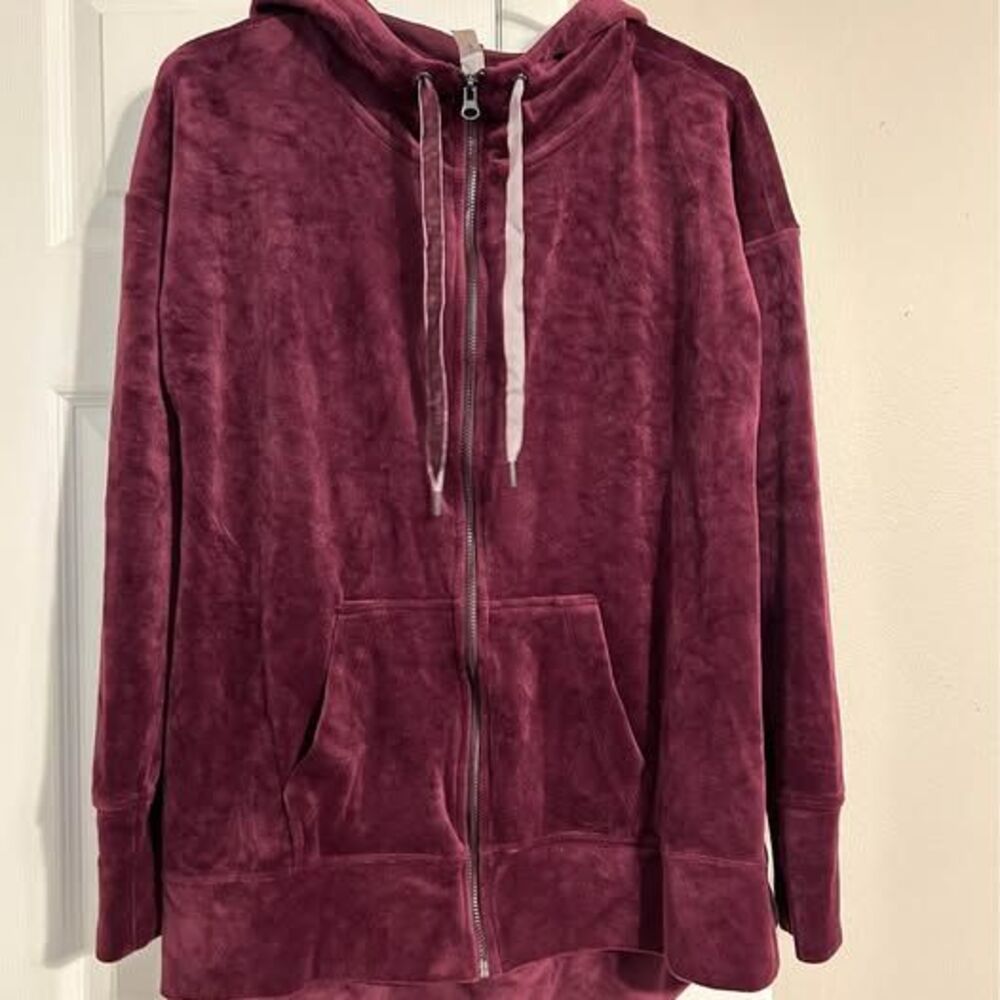 NWT Ideology Velour Zip-Up Burgundy Hoodie Small